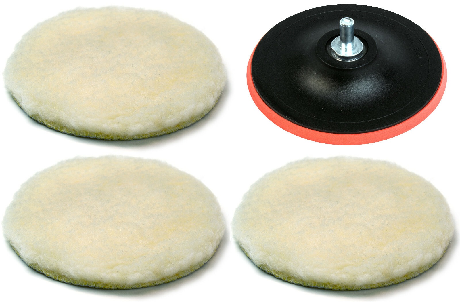 SET 3x 125 mm Klett-Polierscheibe + Stützteller Polierpad Polierfell Polierhaube