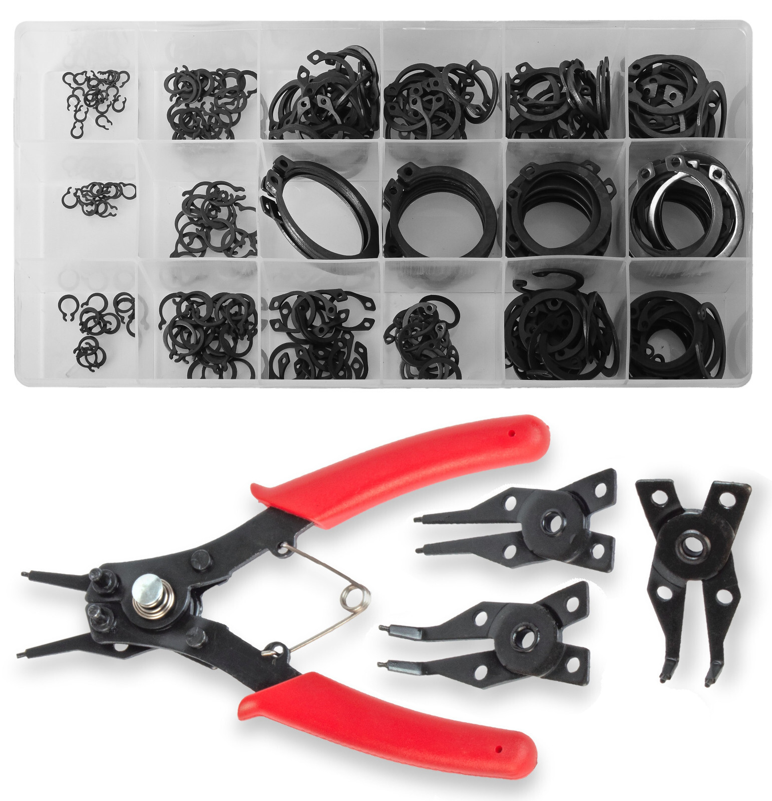 SET 300x Sprengringe Sortiment + 5-tlg. Sprengringzange Seegerringzange Satz
