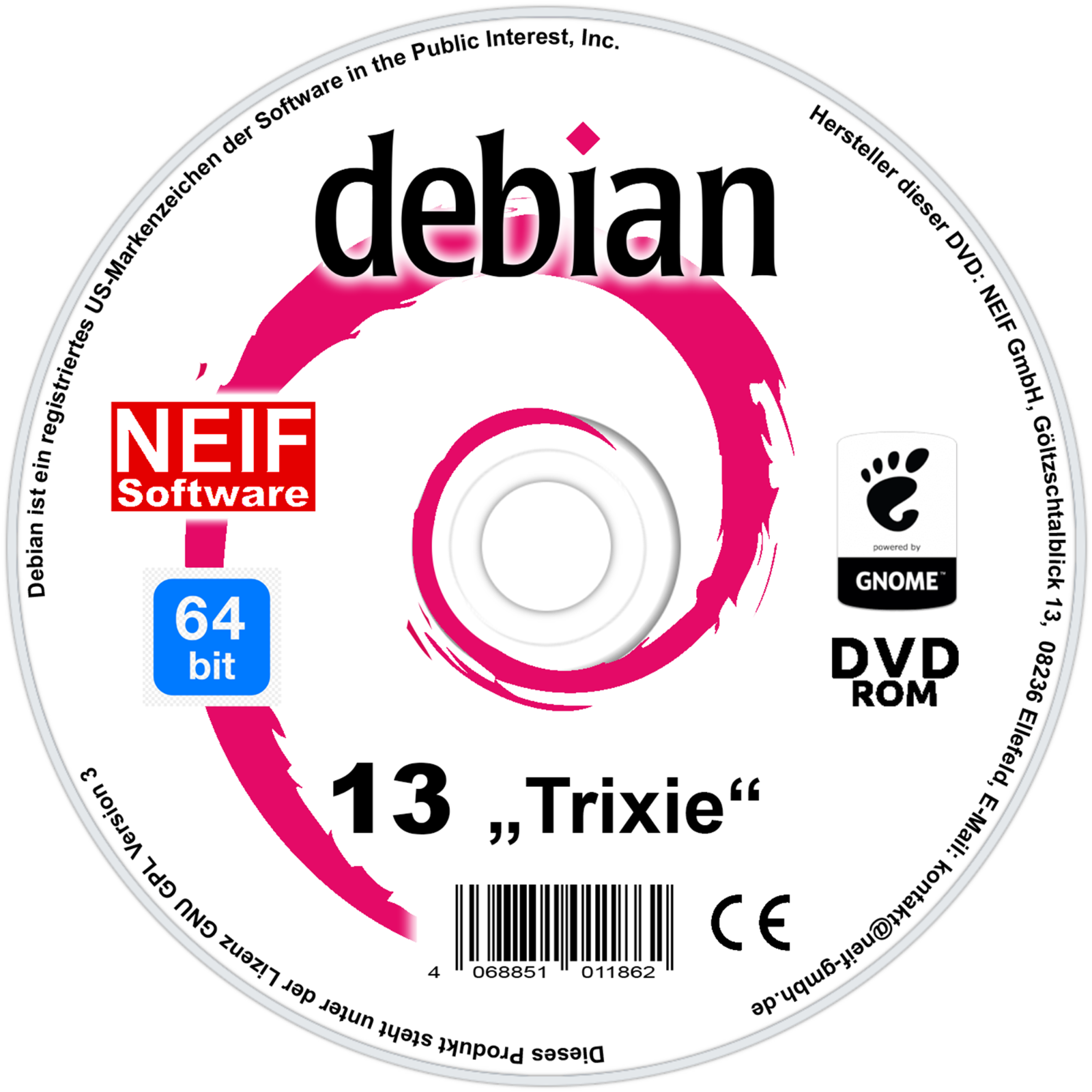 Linux Debian 13 "Trixie" 64 Bit Deutsch auf DVD oder USB-Stick Herbst 2025