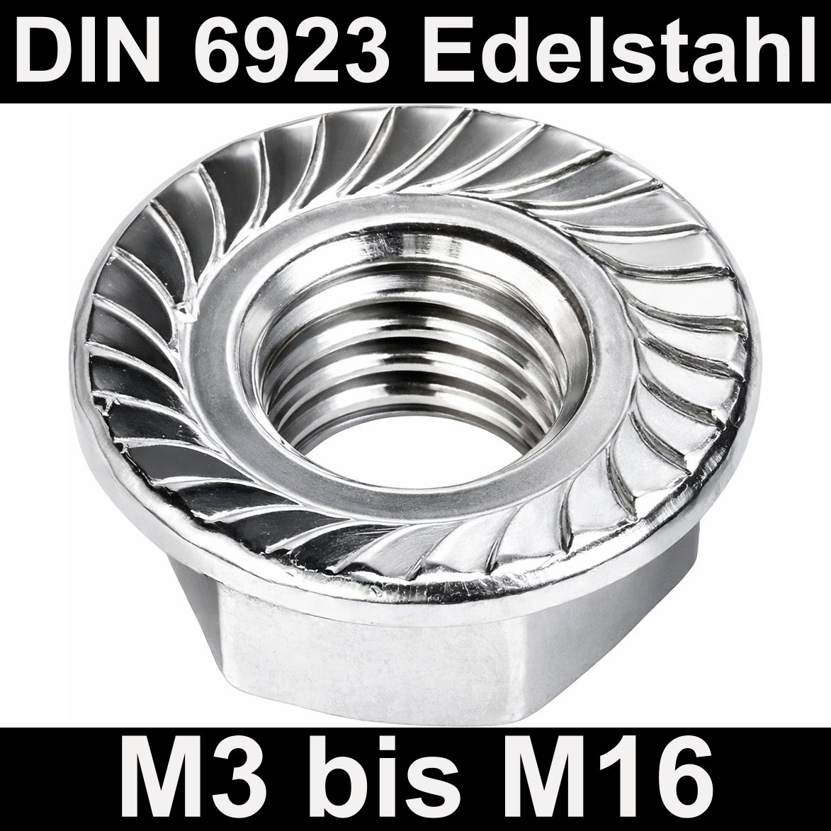 Sperrzahnmuttern Edelstahl A2 DIN 6923 M3 M4 M5 M6 M8 M10 M12 M16 Flanschmuttern