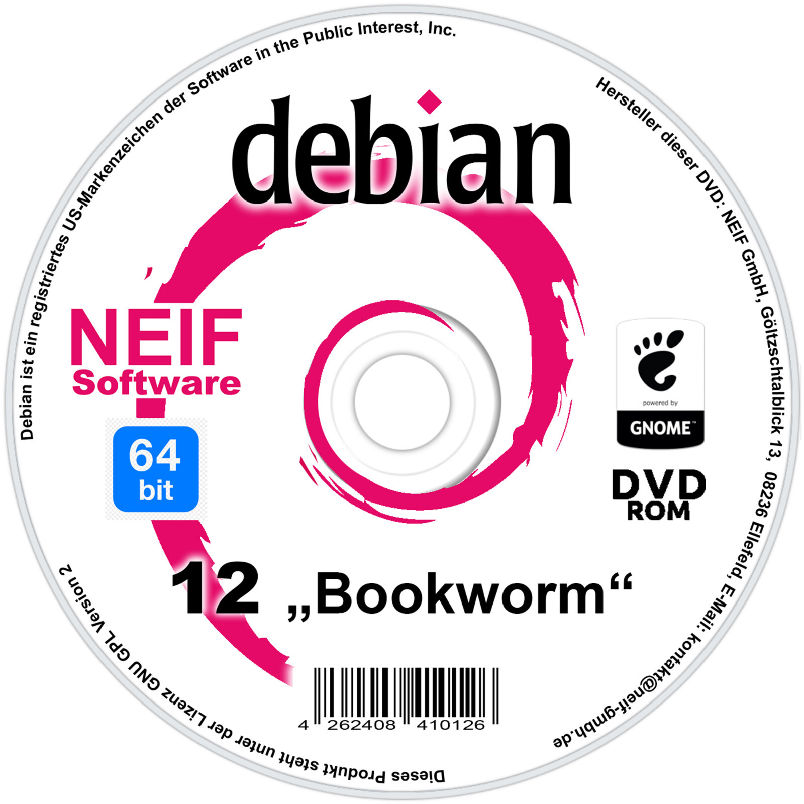 Linux Debian 12 "Bookworm" 64 Bit Deutsch auf DVD oder USB-Stick