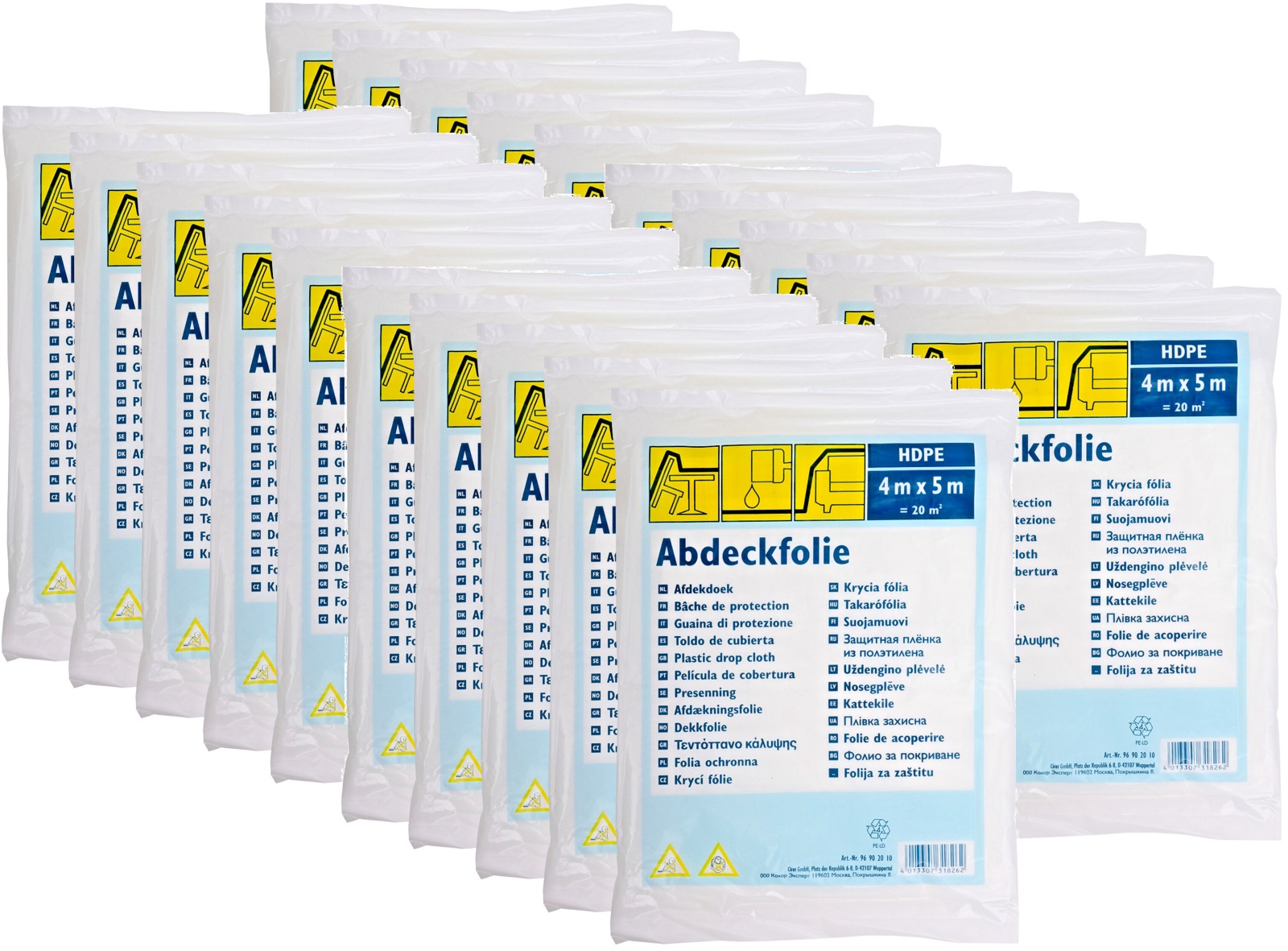 20x Abdeckfolie 4x5m Malerplane Schutzplane Allzweckfolie HDPE transparent 400m²