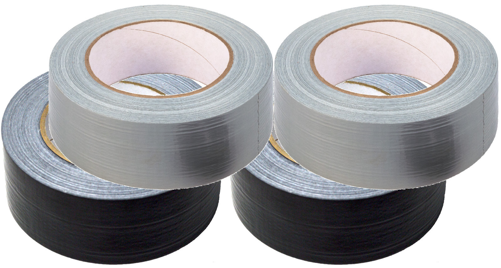 SET 4 Rollen a 50 m Panzertape schwarz + silber Panzerband Gaffa Gewebeband