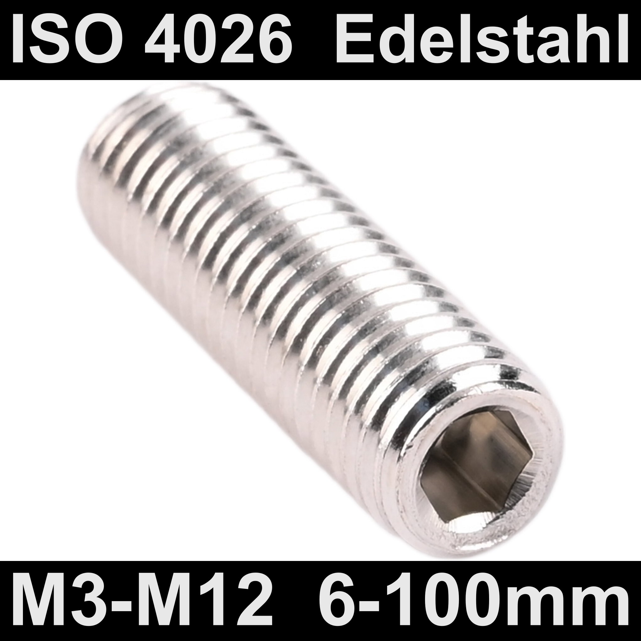 Gewindestifte ISO 4026 Edelstahl A2 - M3 M4 M5 M6 M8 M10 M12 - 6-100mm